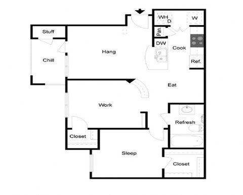 2 bedroom 1 bathroom floorplan